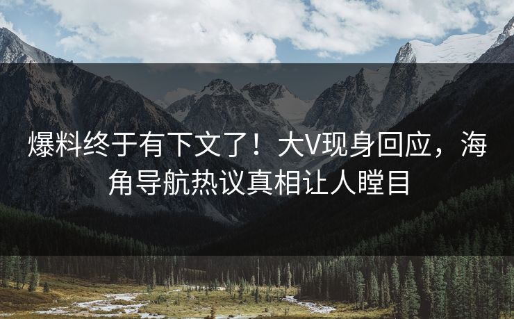 爆料终于有下文了！大V现身回应，海角导航热议真相让人瞠目