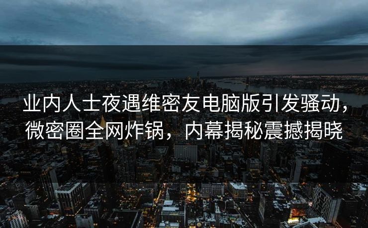 业内人士夜遇维密友电脑版引发骚动，微密圈全网炸锅，内幕揭秘震撼揭晓