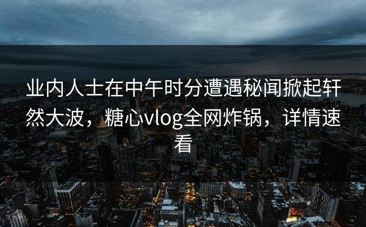 业内人士在中午时分遭遇秘闻掀起轩然大波，糖心vlog全网炸锅，详情速看