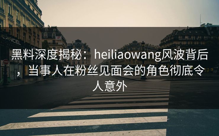 黑料深度揭秘：heiliaowang风波背后，当事人在粉丝见面会的角色彻底令人意外