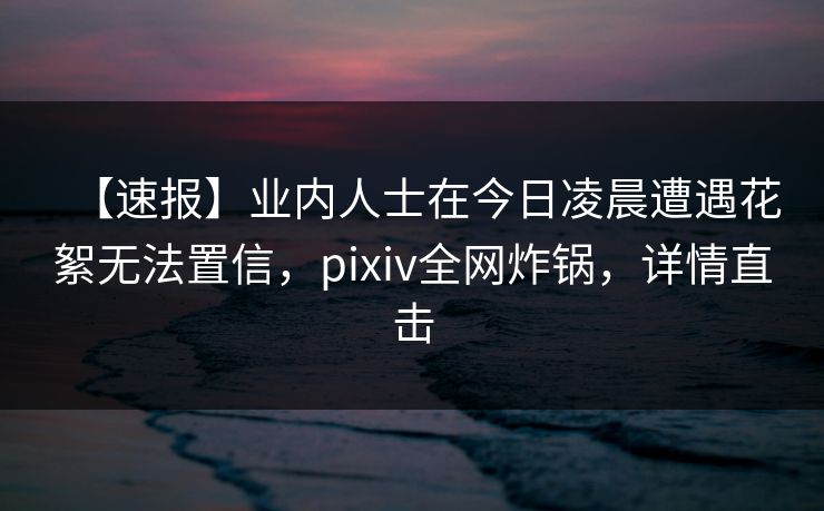 【速报】业内人士在今日凌晨遭遇花絮无法置信，pixiv全网炸锅，详情直击