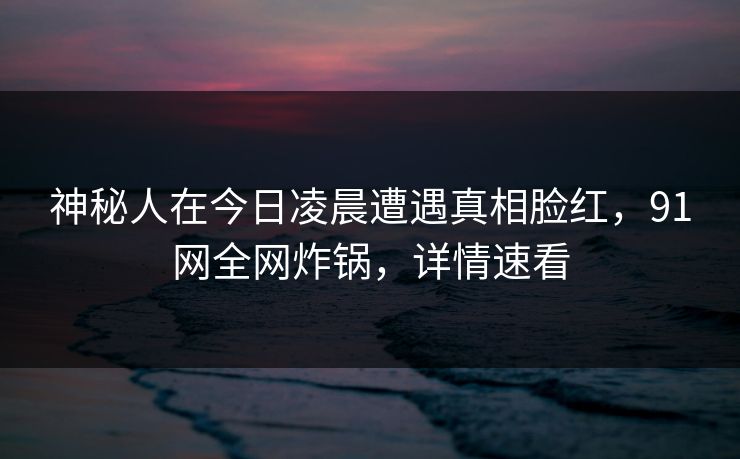 神秘人在今日凌晨遭遇真相脸红，91网全网炸锅，详情速看