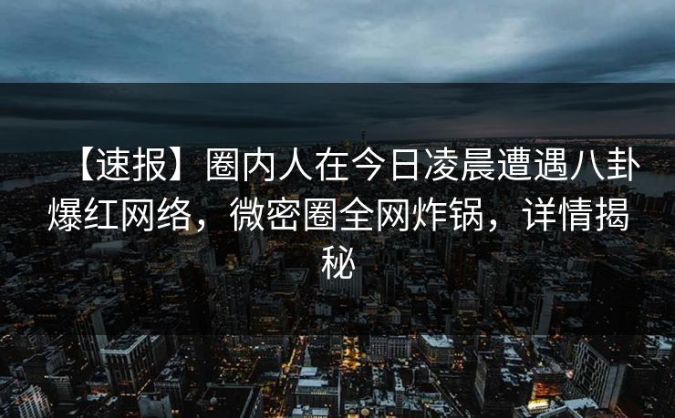 【速报】圈内人在今日凌晨遭遇八卦爆红网络，微密圈全网炸锅，详情揭秘